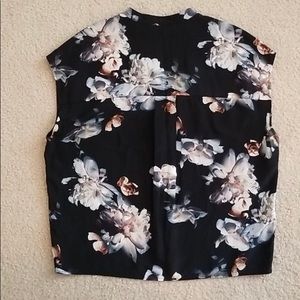 Vince Peony Floral Print Sleeveless Silk Blouse